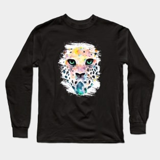 Jaguar Wild Animal Nature Watercolor Art Painting Long Sleeve T-Shirt